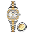 Relógio Feminino Casual Redondo com Pulseira Metálica, Mostrador Sem Números e Data