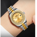 Relógio Feminino Casual Redondo com Pulseira Metálica, Mostrador Sem Números e Data