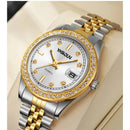 Relógio Feminino Casual Redondo com Pulseira Metálica, Mostrador Sem Números e Data