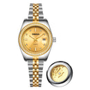 Relógio Feminino Casual Redondo com Pulseira Metálica, Mostrador Sem Números e Data