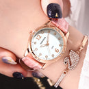 Relógio Feminino Casual Redondo com Pulseira de Couro e Mostrador Sem Números
