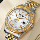 Relógio Feminino Casual Redondo com Pulseira Metálica, Mostrador Sem Números e Data