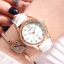 Relógio Feminino Casual Redondo com Pulseira de Couro e Mostrador Sem Números