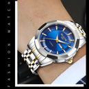 Relógio Masculino Business Redondo com Pulseira de Aço e Mostrador Sem Números