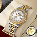 Relógio Feminino Casual Redondo com Pulseira Metálica, Mostrador Sem Números e Data